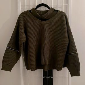 Army green sweater with zips